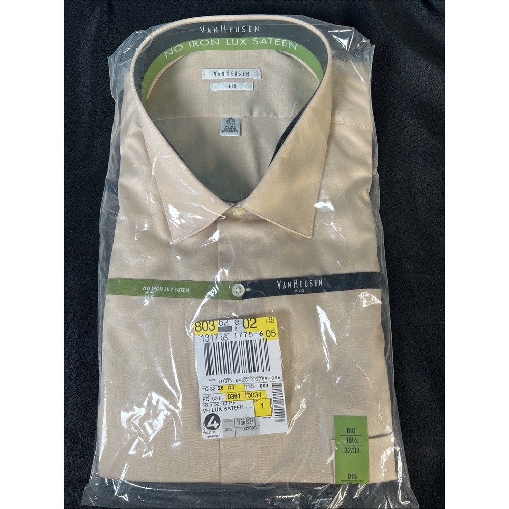 Van‎ Heusen No-Iron Lux Sateen Dress Shirt Pecan Mens Big - 18 1/2 32/33 - New
